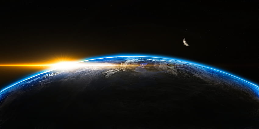 Earth, planet, space, moon, sunrise HD wallpaper