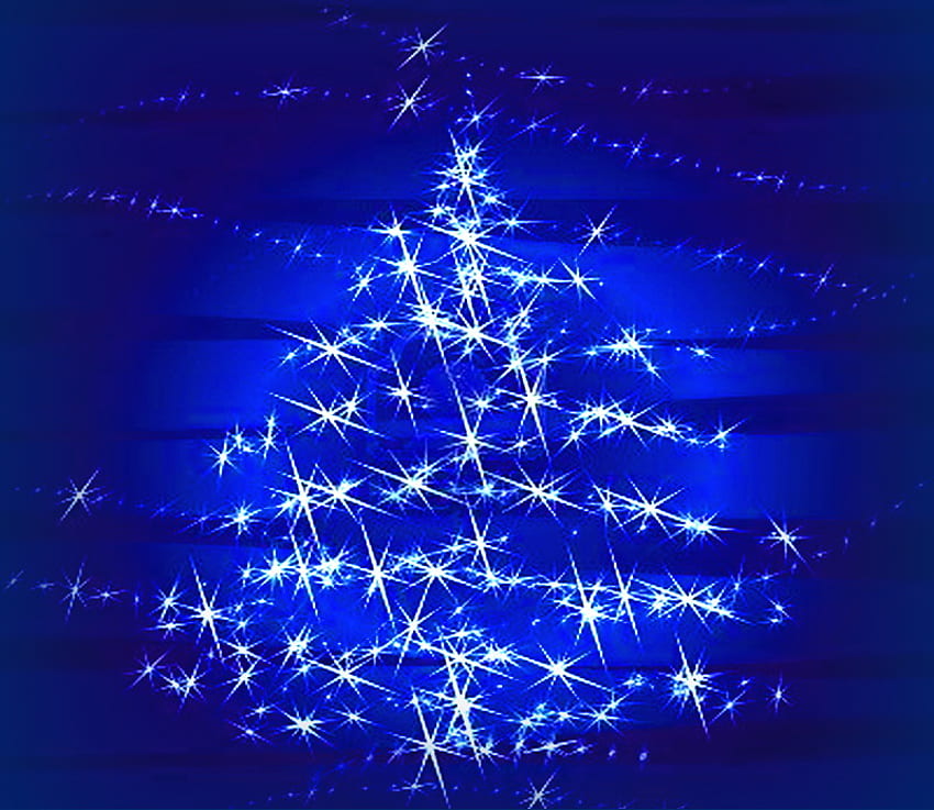 Sapphire Christmas, biru, abstrak, berkilau, cahaya, natal, pohon Wallpaper HD