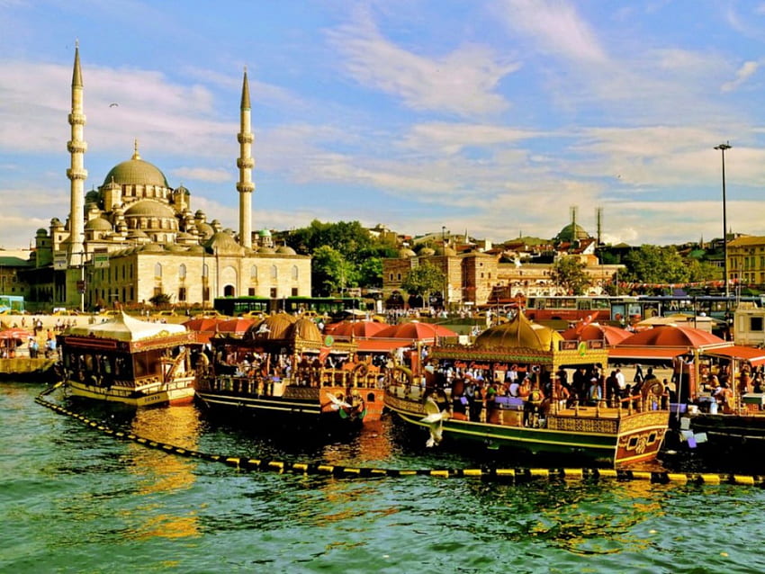 Istanbul, bluemosque, boat, nature HD wallpaper