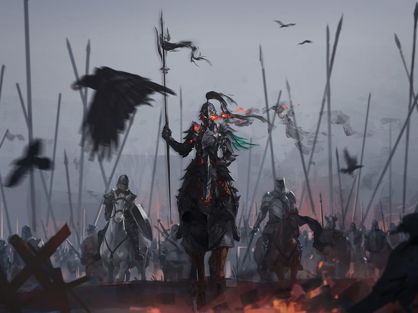 Strefa wojny, opancerzeni ogniści rycerze, konie, włócznie, grafika dla Ainol Novo 9 Spark, wojna 2048X1536 Tapeta HD