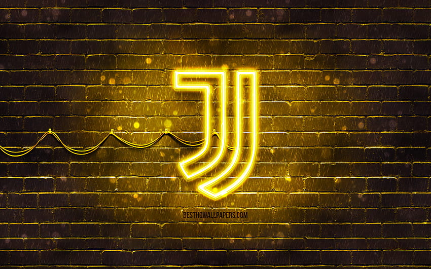 Logo jaune Juventus FC, jaune brickwall, logo Juventus FC, marques, Juve, logo néon Juventus FC, Juventus FC, logo Juventus Fond d'écran HD