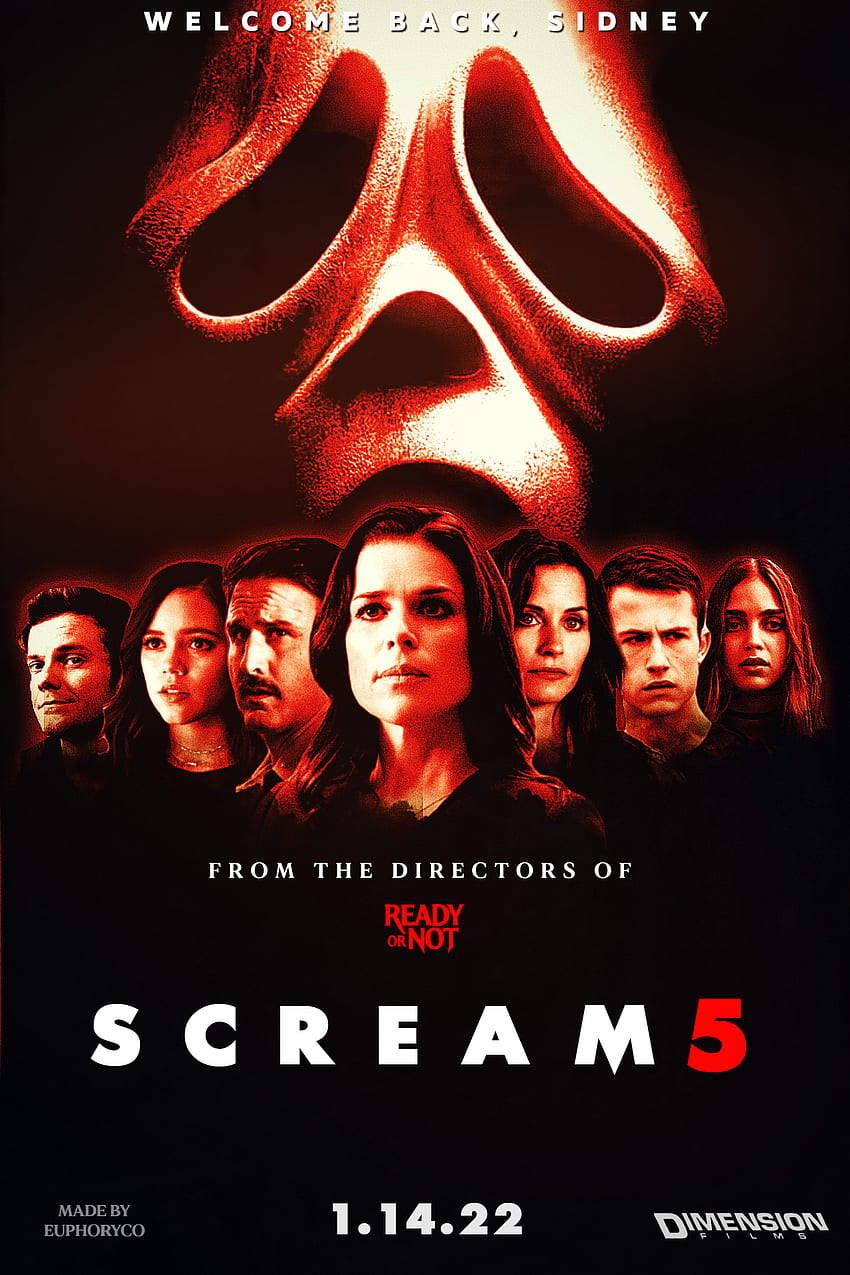 SCREAM 5 - Постер Fanmade (2022) Neve Campbell. Филм за писък, Страшни филми, Корици на филми HD тапет за телефон