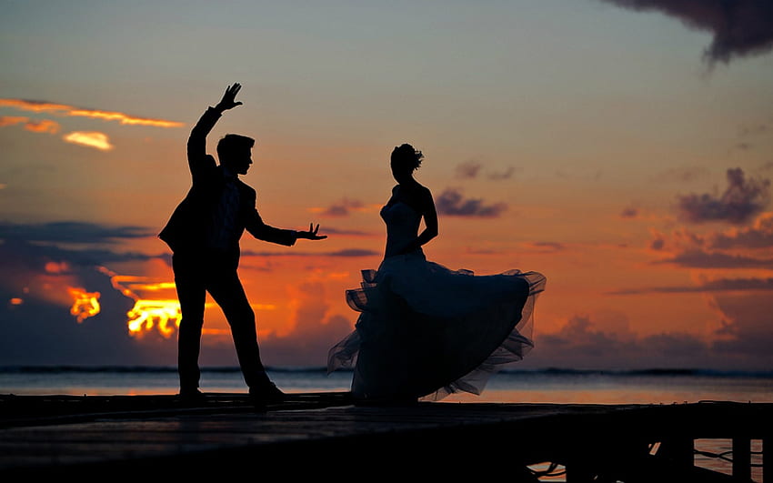 May I Have this Dance?, Couple, Sunset, , Pier HD wallpaper