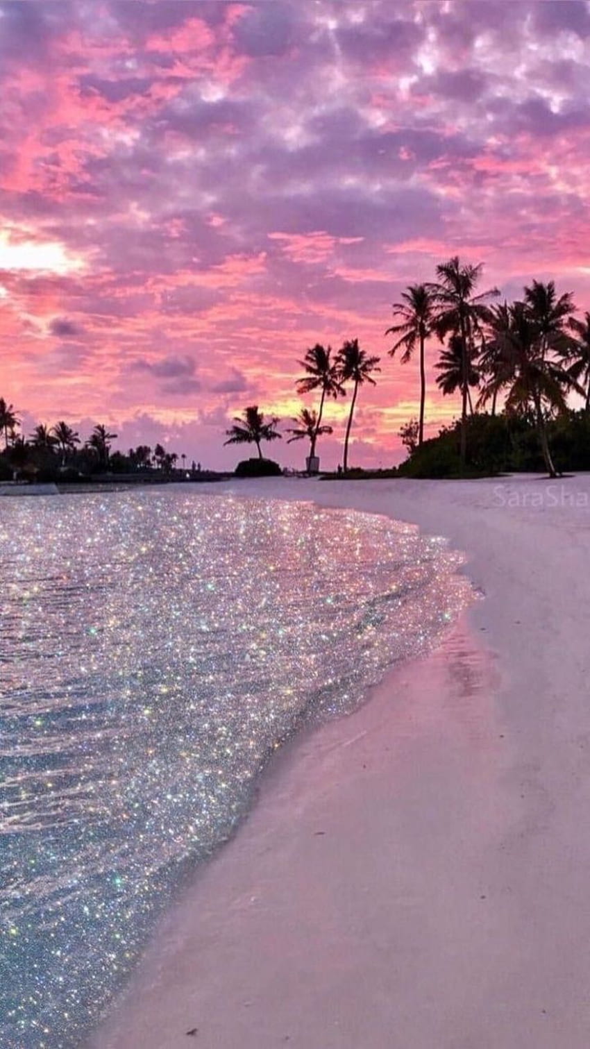 Playa rosa, playa de arena rosa fondo de pantalla del teléfono