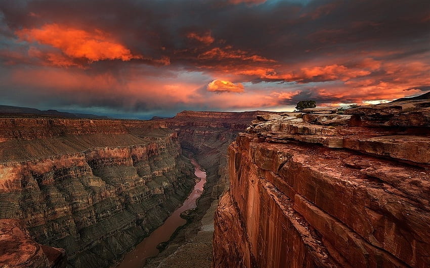 природа пейзаж река изгрев каньон облаци пустиня небе ерозия червена скала HD тапет