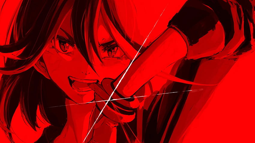 illustration, anime, red, Kill la Kill, Matoi Ryuuko, line, darkness, computer , organ. Mocah HD wallpaper