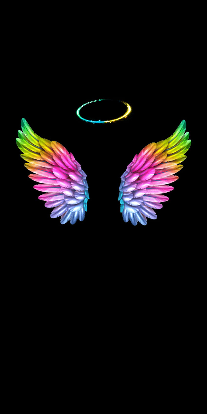Neonowy anioł, magenta, tęcza, skrzydła, aureola Tapeta na telefon HD