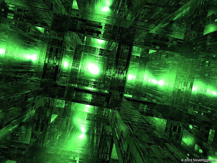 녹색 빛이 반사되는 하이테크 3D 그리드 < Abstract, Green Technology HD 월페이퍼