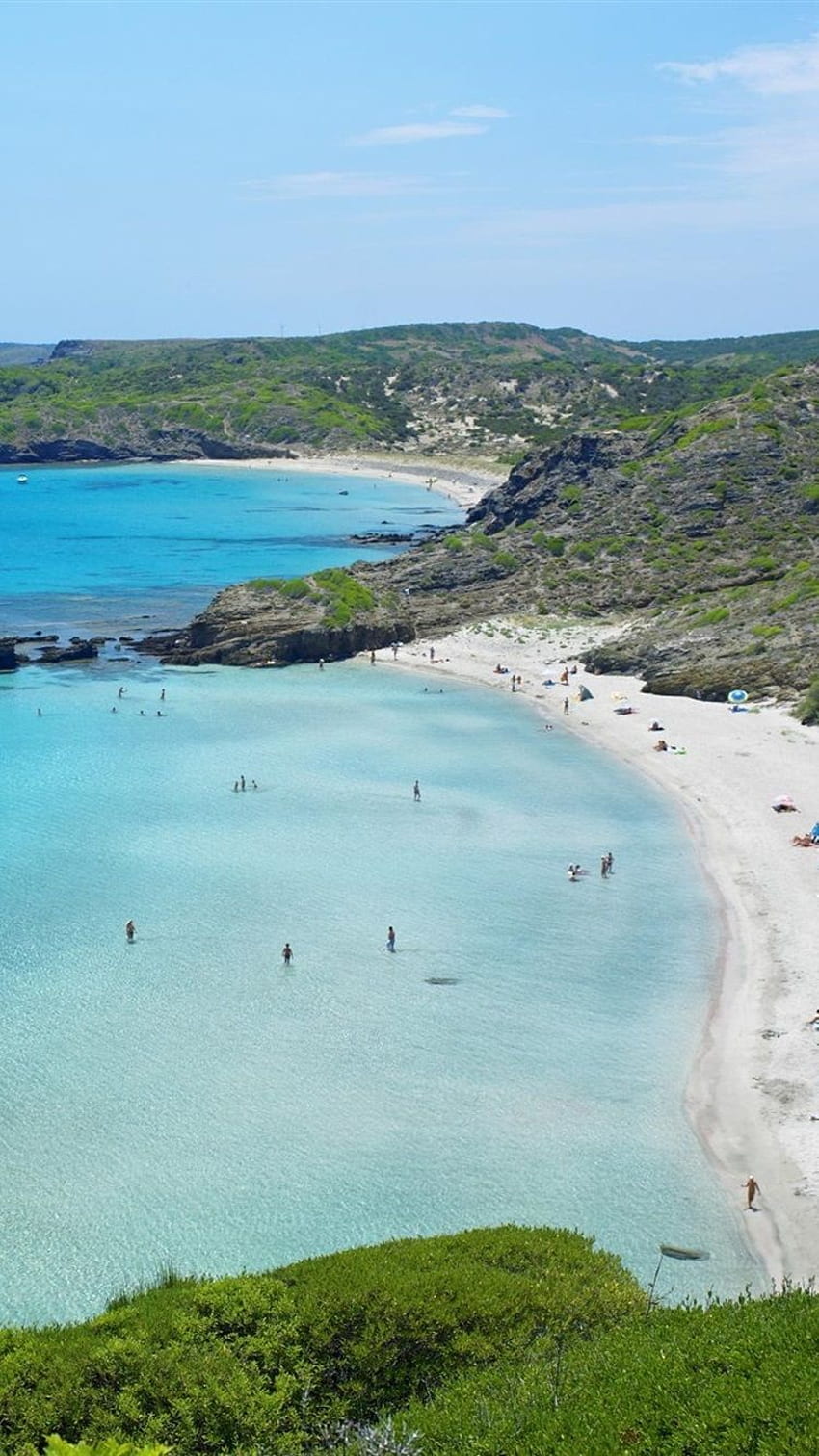Beach, blue sea, hiking pedestrian, Spain, Menorca iPhone HD phone wallpaper