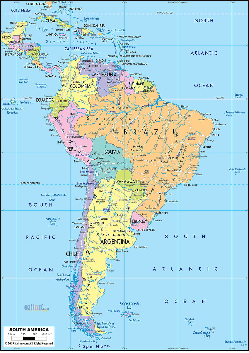 남아메리카 지도 - 대형 HD 전화 배경 화면