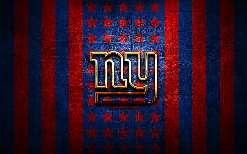 New York Giants flag, NFL, blue red metal background, american football team, New York Giants logo, USA, american football, golden logo, New York Giants, NY Giants for with resolution, NFL Giants HD wallpaper