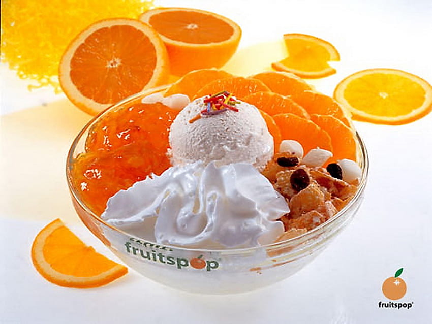 Vitamin C, snack, whipped cream, cherry, fruit, orange slices HD wallpaper