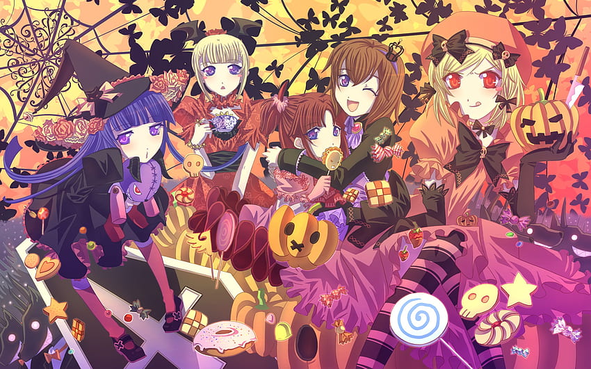 Halloween, bernkastel, fiesta, lamdadelta, umineko no naku koro ni, niñas, ushiromiya maria, dulces, bruja fondo de pantalla