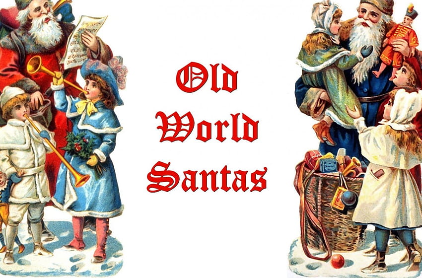 Old World Santas, winter, December, art, beautiful, illustration, artwork, scenery, occasion, wide screen, holiday, painting, Santa, Christmas, snow HD wallpaper