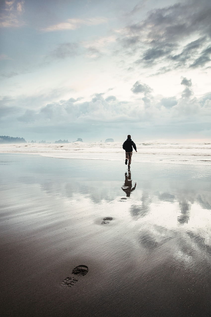 Waves, Beach, Silhouette, , , Human, Person, Run Away, Run HD phone wallpaper