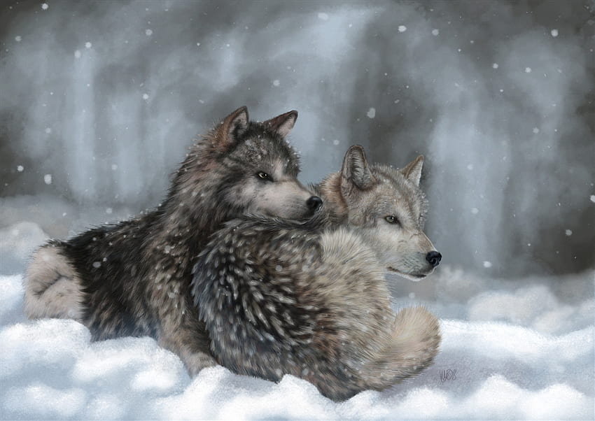 wolves, Painting, Art, Wolf, Winter, Snow / and Mobile Background, Wolf Winter HD wallpaper