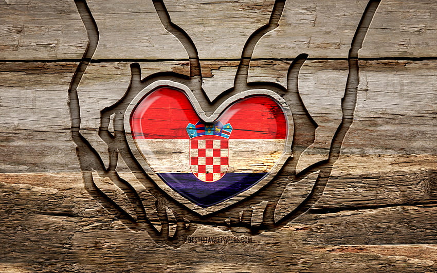 Me encanta Croacia, manos talladas en madera, Día de Croacia, Bandera de Croacia, creativo, Bandera de Croacia, Bandera croata, Bandera de Croacia en la mano, Cuida Croacia, Talla de madera, Europa, Croacia fondo de pantalla