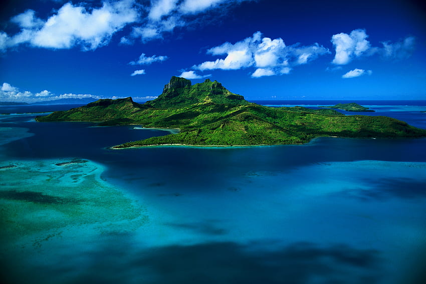 Tropical Island,Bora Bora, island, landscape, clouds, sky, nature, ocean, bora bora HD wallpaper