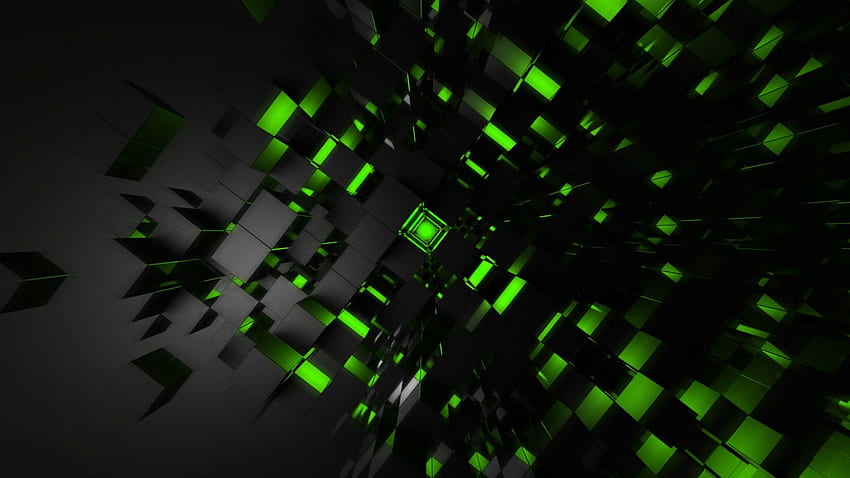 Kostka 3D, zielony komputer do gier Tapeta HD