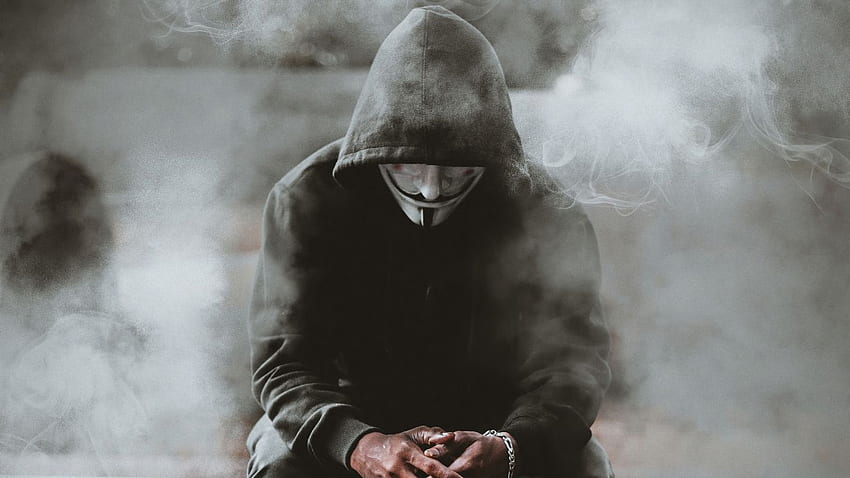 Anonimowy, anonimowa maska ​​​​dymna, maska ​​Guya Fawkesa, kaptur dymu, maska, tło -, Guy Fawkes Tapeta HD