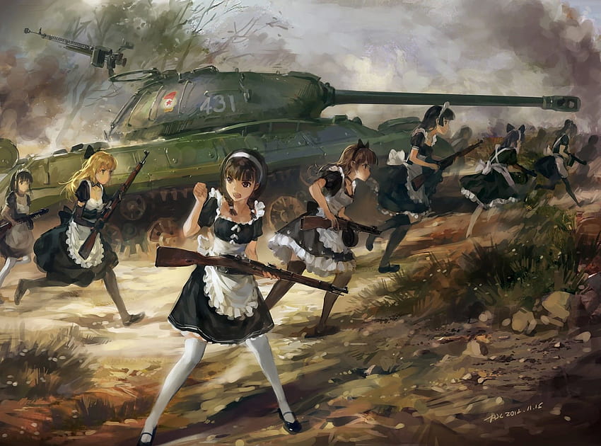 Anime Girls in war, Anime militar papel de parede HD