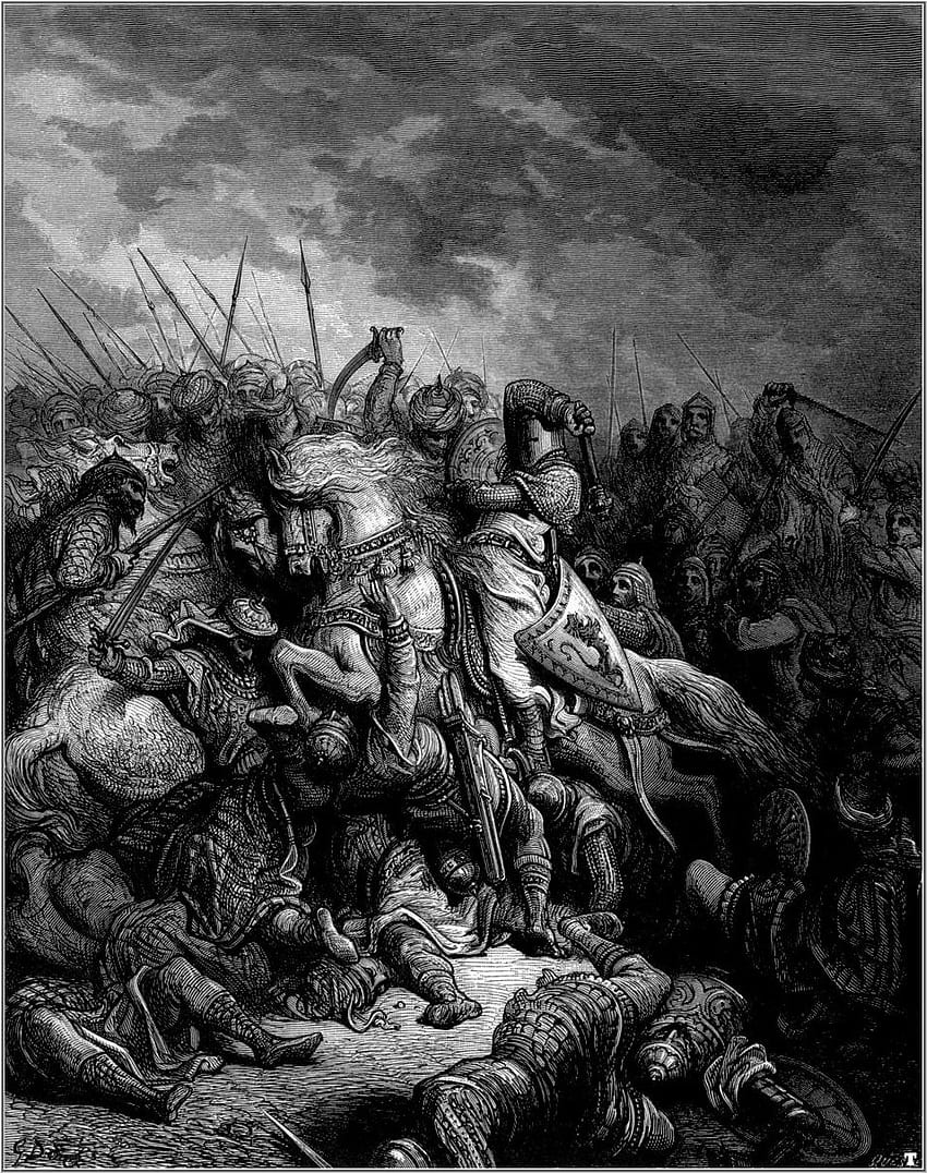Gustave Dore, savaşta Richard ve Saladin'e Haçlı Seferleri, Gustave Doré HD telefon duvar kağıdı