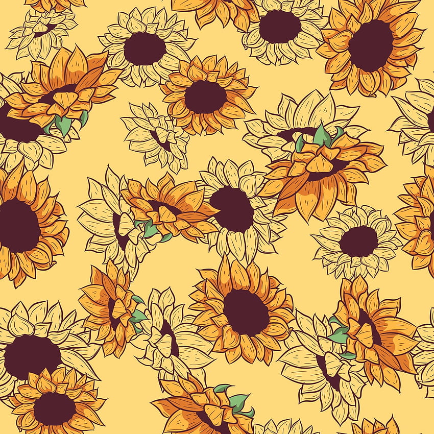 Yellow seamless pattern with sunflower drawings and sketches. Repetitive background with summer floral and botanical elements. with wildflowers 2178024 Vector Art at Vecteezy HD phone wallpaper