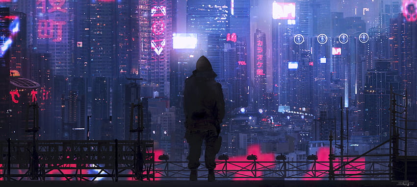 Arte, Cidade, Silhueta, Cyberpunk, Futurismo, Ficção Científica papel de parede HD