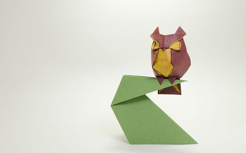 illustration, animals, green, origami, paper, owl, ART, origami paper, art paper. Mocah, 3D Origami HD wallpaper