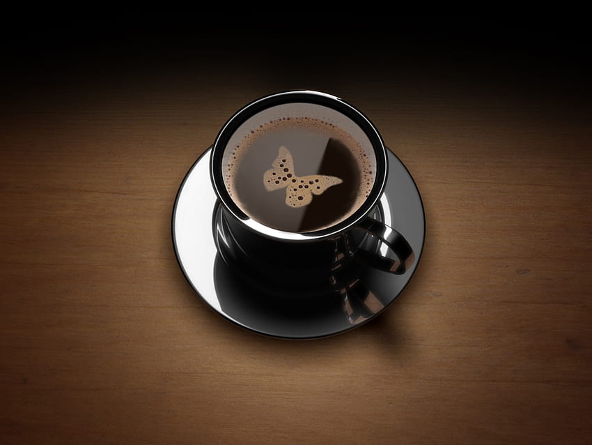 Butterfly of foam, coffee, foam, butterfly, cup HD wallpaper