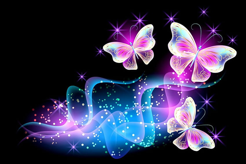 Kupu-kupu Neon Berwarna-warni 3D. t, Kupu-kupu Merah Muda yang Lucu Wallpaper HD