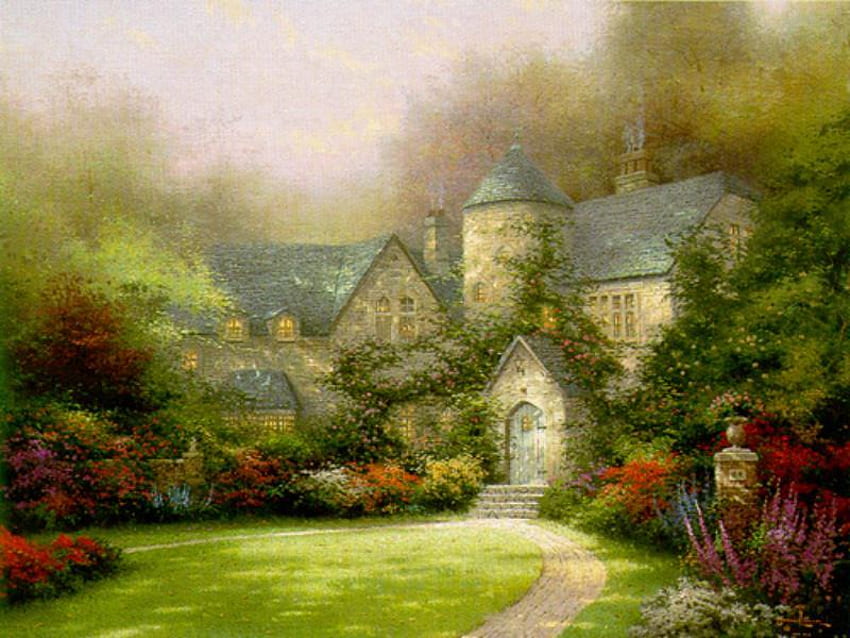 Beyond The Autumn Gate, gardens, serene, country, house HD wallpaper