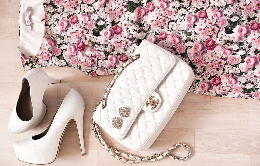 flores, estilo, roupas, rosas, vestir, sapatos, Bolsa, branco, feminino, Chanel para, seção стиль papel de parede HD