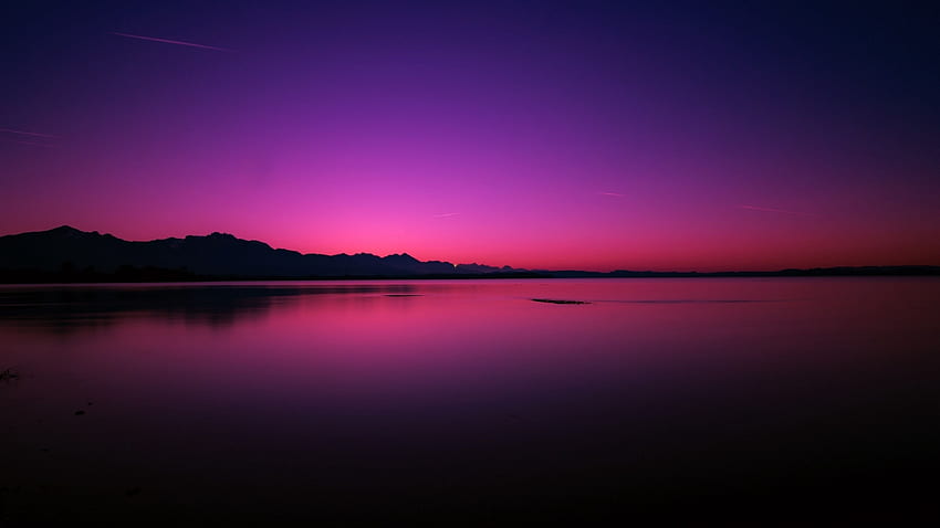 Pink Purple Sunset Near Lake , Nature HD wallpaper