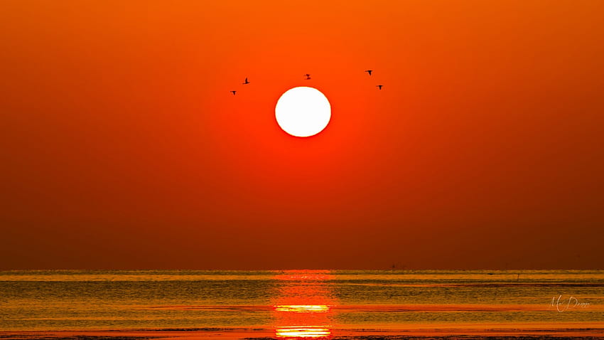 Bulan Di Atas Air, laut, bulan purnama, langit, oranye, air, tema Firefox Persona, matahari terbenam, samudra Wallpaper HD
