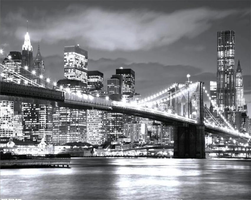 Customized city night view black and white bridge 3D TV living room home background wall decoration painting. 3. 3D new yorkmural HD wallpaper
