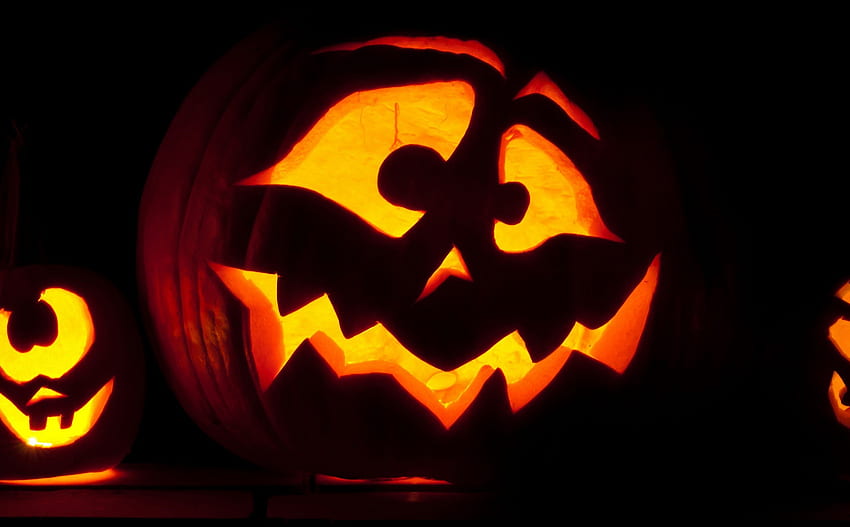 Happy Pumpkins, нощ, готика, 31 октомври, зловеща, графика, щастлива тиква, тъмно, креативно готово, тикви, натюрморт, Хелоуин, празник, ужас, есен, щастлив, есенен сезон HD тапет