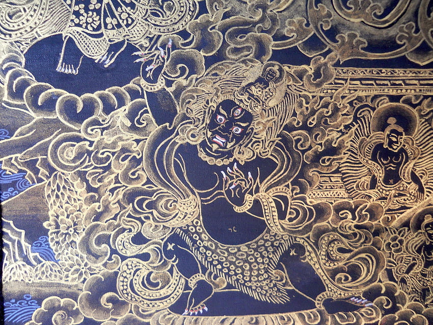 DRAGON BUDDHA GOLD LEAF TIBETAN BUDDHIST THANGKA PAINTING 8. The Himalayan Traders, Buddhist Dragon HD wallpaper