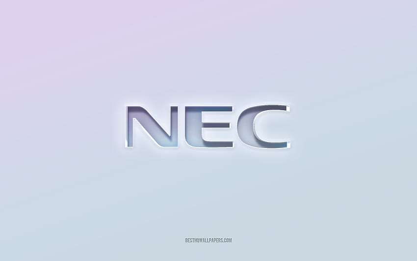 Лого на NEC, изрязан 3d текст, бял фон, лого на NEC 3d, емблема на NEC, NEC, релефно лого, емблема на NEC 3d HD тапет