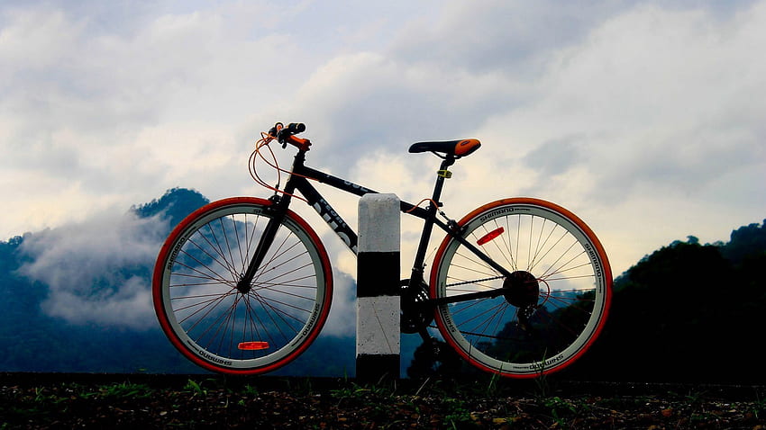 Sports, Mountains, Fog, Evening, Pillar, Post, Bicycle HD wallpaper