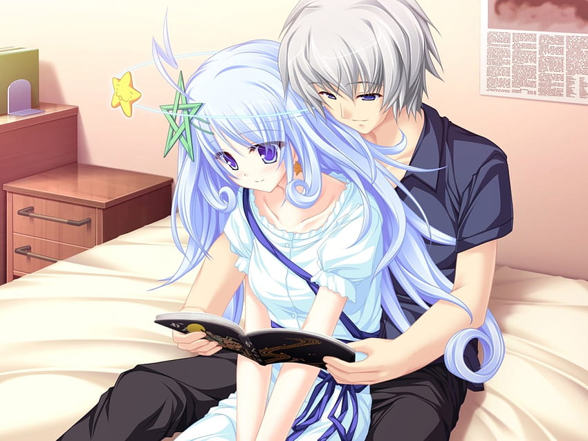 Anime Boy And Girl - Reading, girl, reading, boy, together HD wallpaper