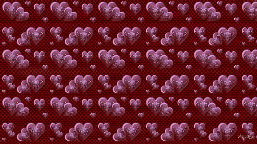 Transluscent Hearts, dimensional, floral, Firefox Persona theme, Valentines Day, February, red, hearts, flowers, 3D HD wallpaper