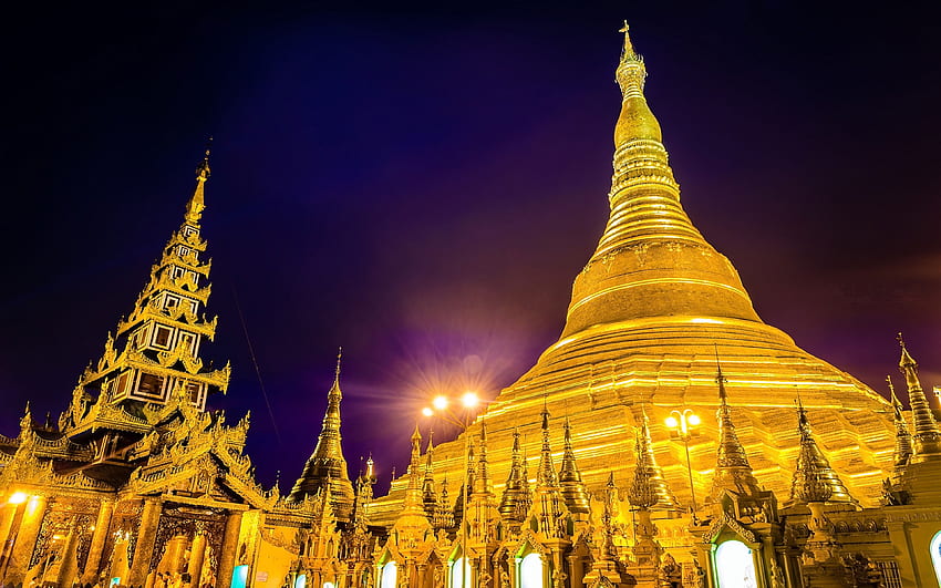 Shwedagon Pagoda At Night In Yangon Myanmar Burma Android HD wallpaper