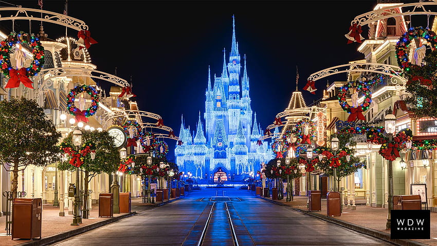 Estes Natal Disney World Zoom Background, Natal Disney Castle papel de parede HD