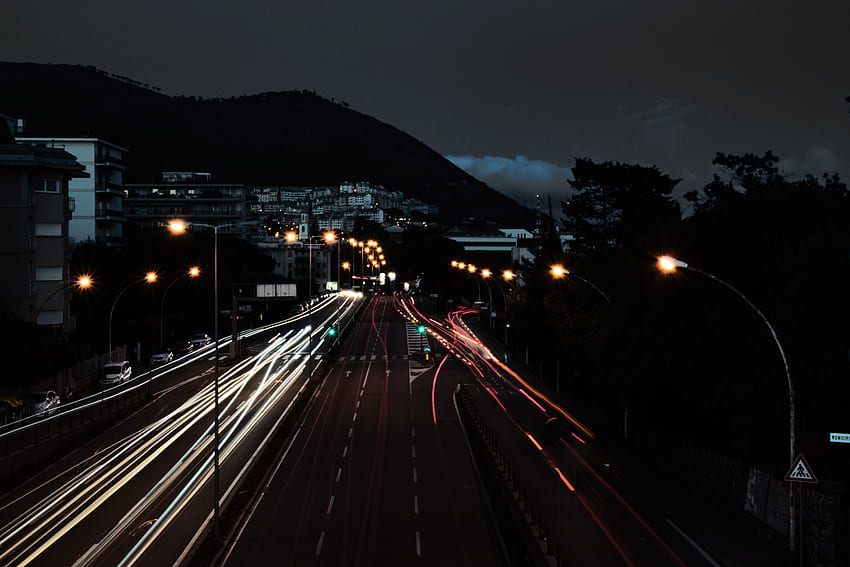 Şehirler, Gece, Şehir, Işıklar, Yol, Hareket, Trafik, Uzun Pozlama HD duvar kağıdı