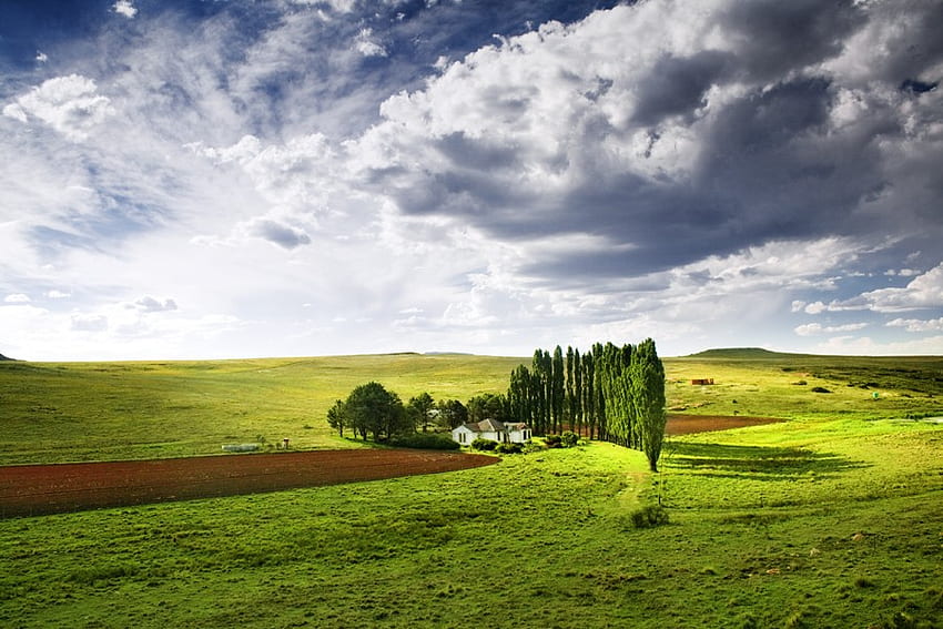 hougaard, biru, hijau, kekuatan, langit, alam, rumput, awan, pohon Wallpaper HD