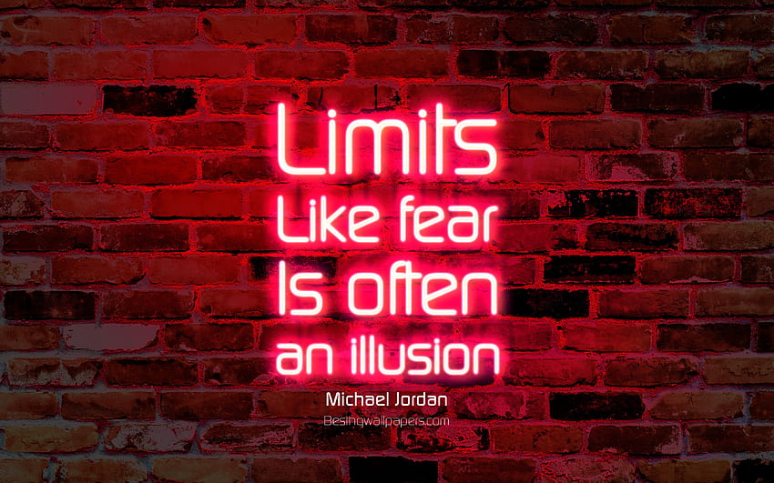 Limites Comme la peur est souvent une illusion, mur de briques violettes, citations de Michael Jordan, texte néon, inspiration, Michael Jordan, citations sur les limites avec résolution. Haute qualité Fond d'écran HD