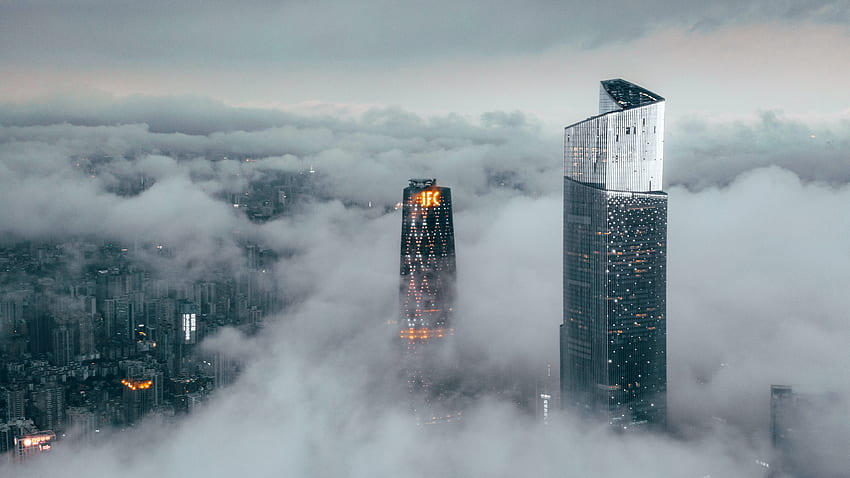 High Rise Building Coverd With Fog HD wallpaper