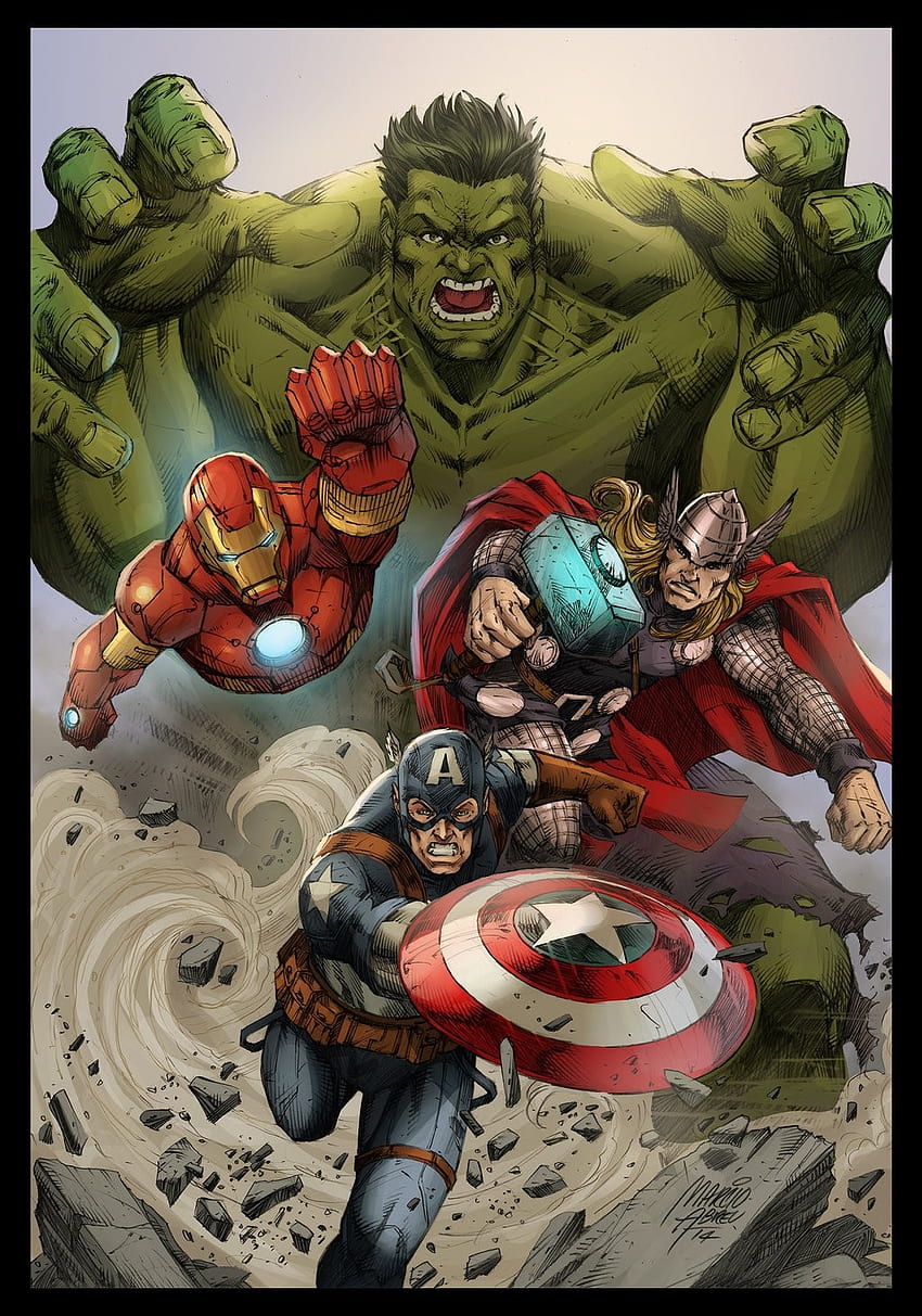 illustration, Thor, superhero, Iron Man, Hulk, Captain America, The Avengers, comics, fictional character, comics artist, comic book, fiction - Mocah , Avengers Comic Book HD phone wallpaper