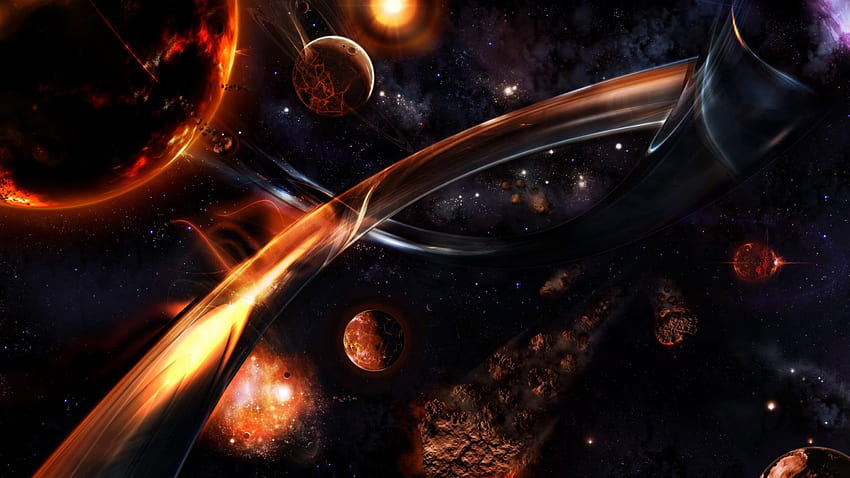 Nexus Cataclysm, astroïdes, planètes, galaxie, volcanique, espace, débris, 3D, étoiles Fond d'écran HD